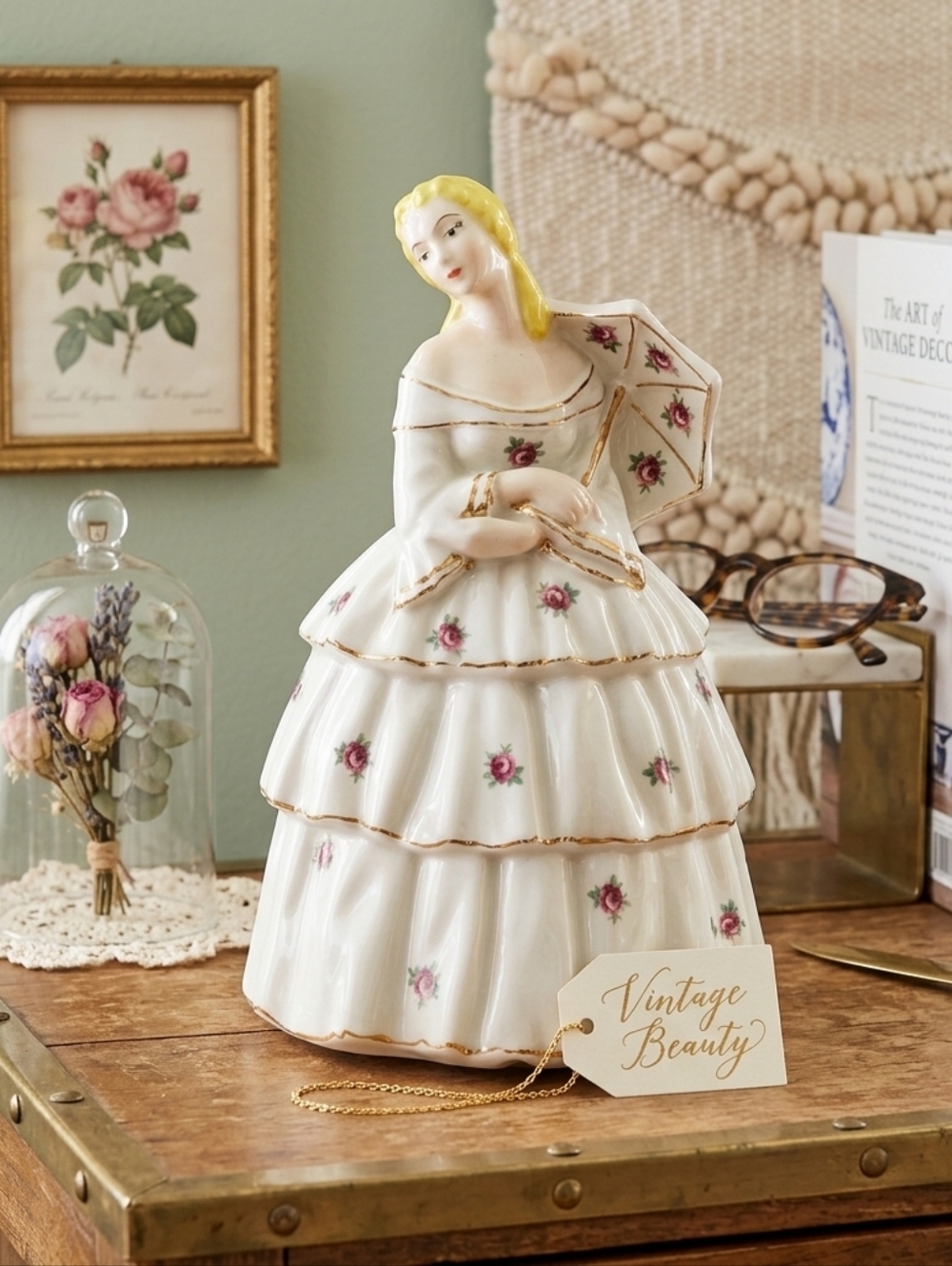 Vintage Lady 1981 Hand-Painted Porcelain Figurine - 8.5" Tall